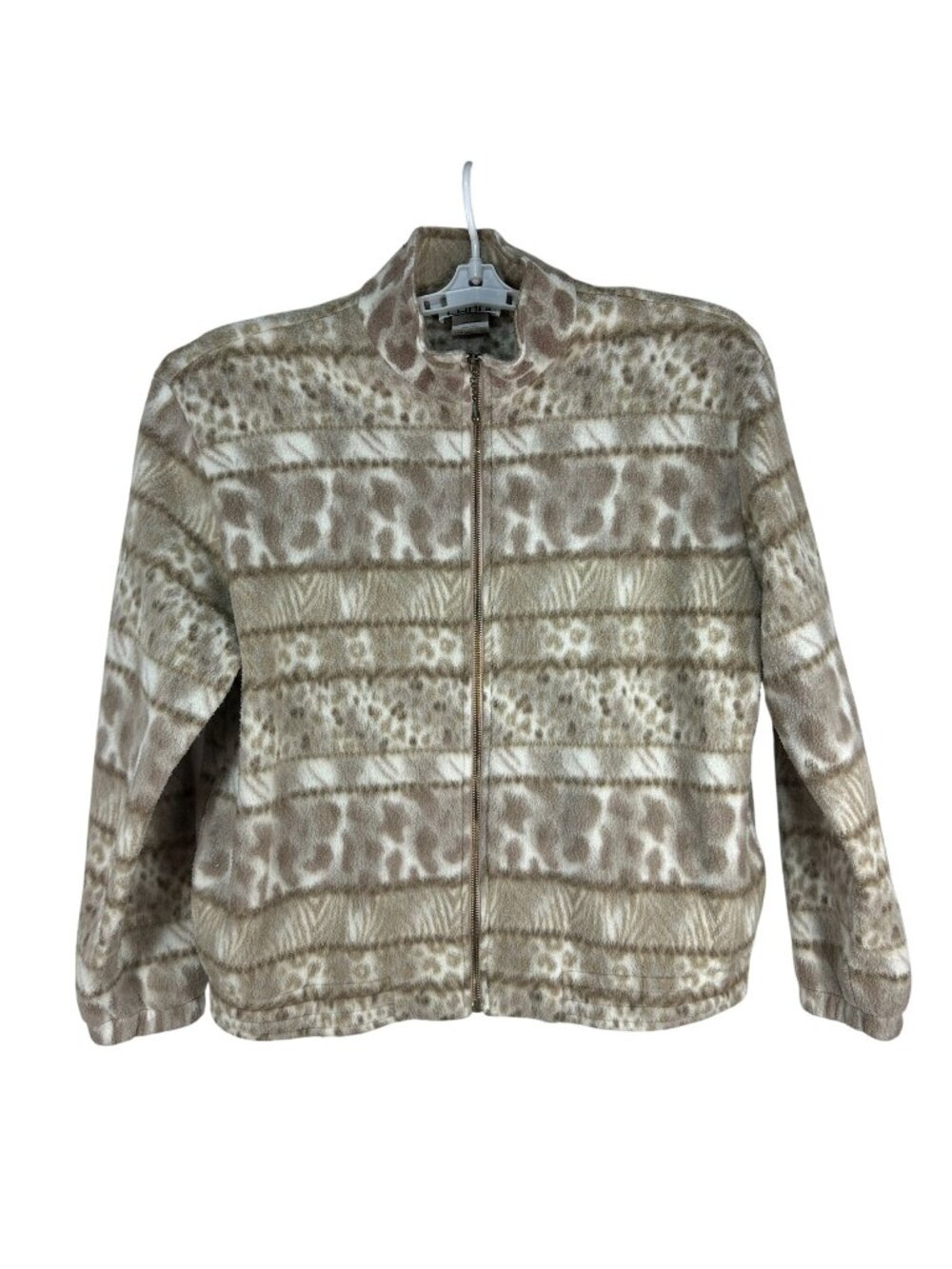 Teddi Women’s Fleece Full Zip Jacket Size L Tan Animal Print Lightweight